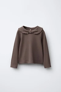 T-SHIRT CÔTELÉ COL CLAUDINE