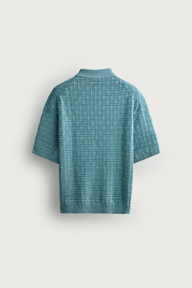 WASHED CHECK KNIT POLO SHIRT
