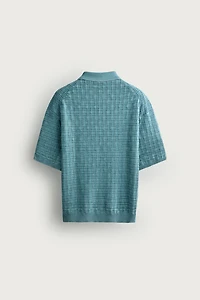 WASHED CHECK KNIT POLO SHIRT