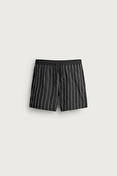 EMBROIDERED STRIPE MID-LENGTH SWIM TRUNKS