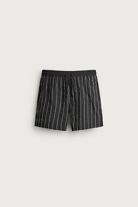 EMBROIDERED STRIPE MID-LENGTH SWIM TRUNKS