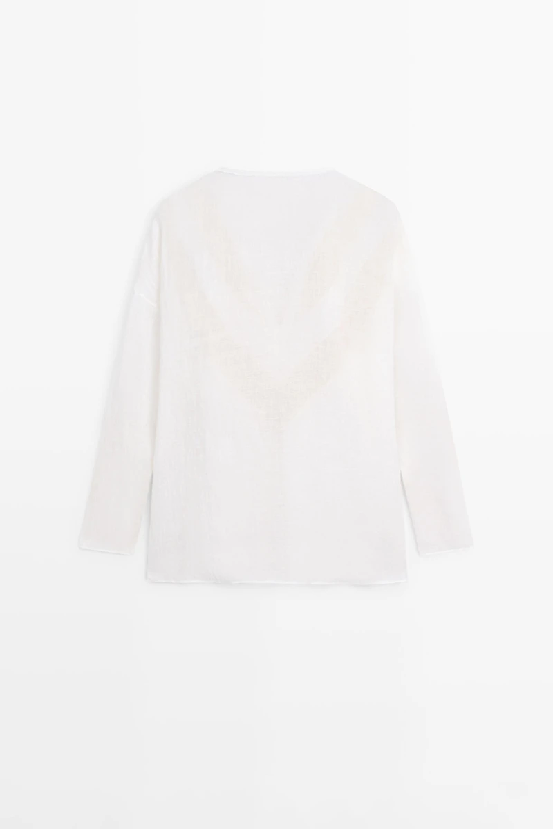 Flowing linen blend shirt with appliqué detail