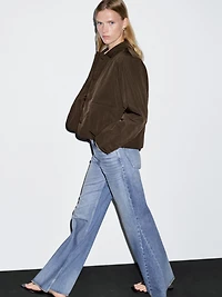 Cropped puffer jacket with covered buttons