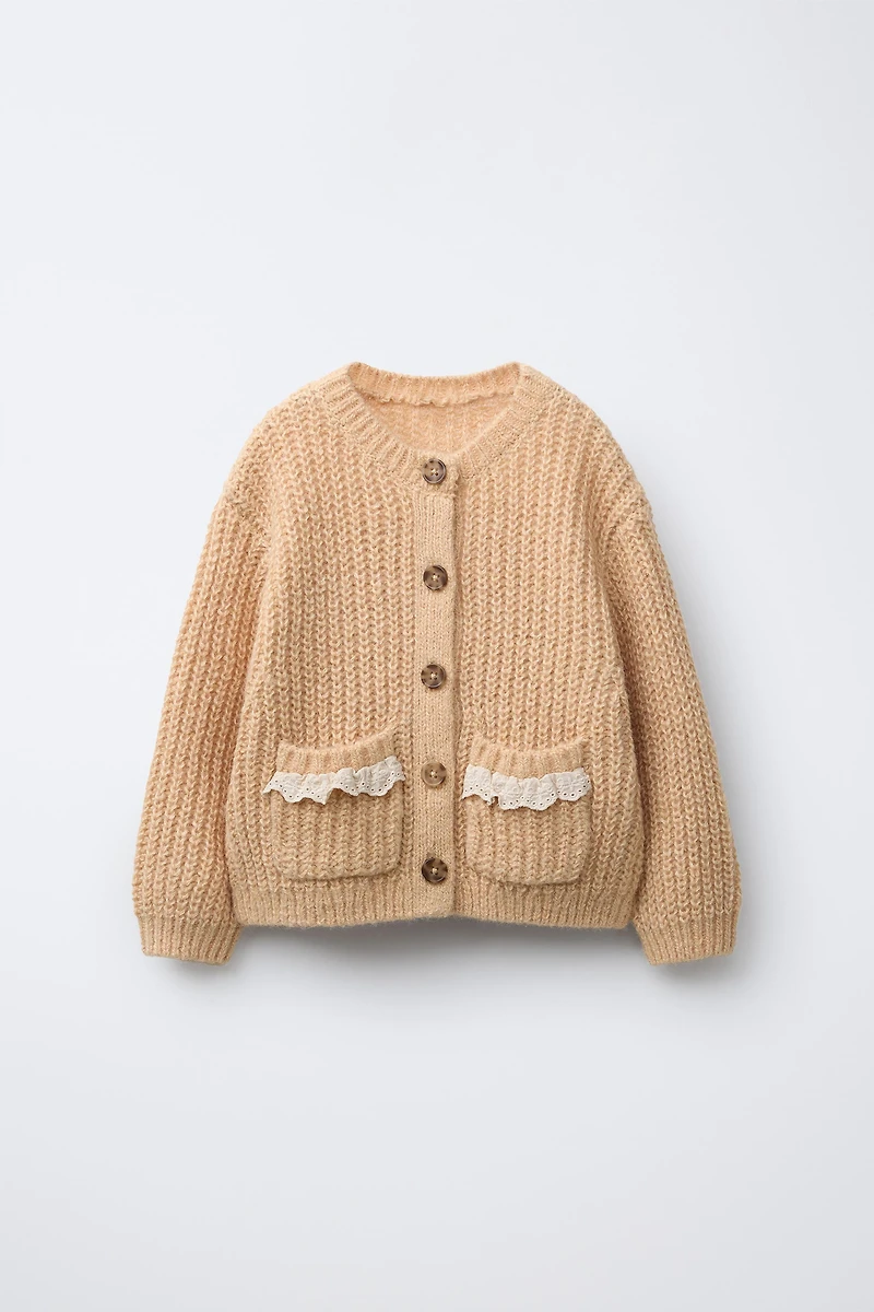 LACE POCKET KNIT CARDIGAN