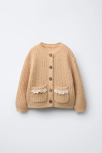 LACE POCKET KNIT CARDIGAN