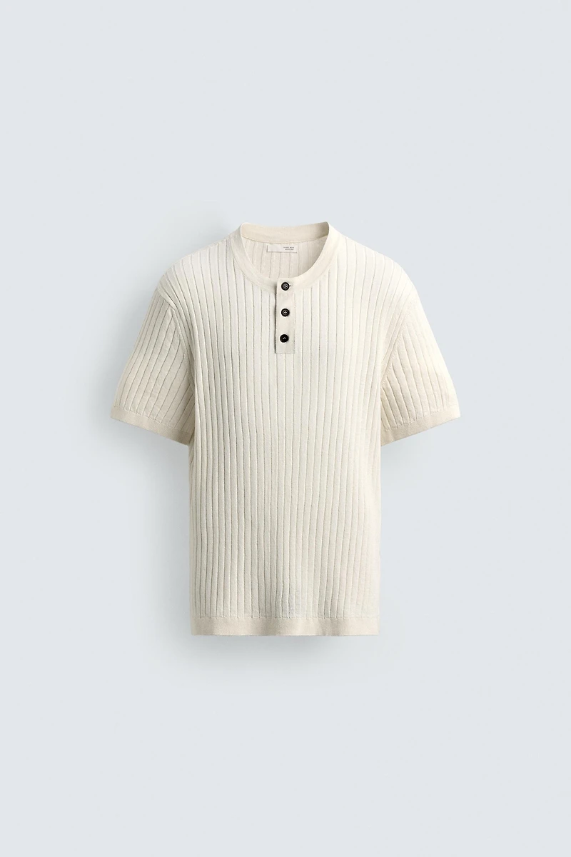 RIB KNIT HENLEY T-SHIRT