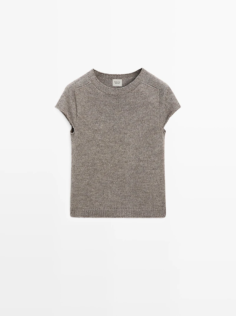 Short sleeve knit alpaca and silk sweater - LIMITED