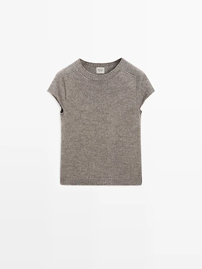 Short sleeve knit alpaca and silk sweater - LIMITED