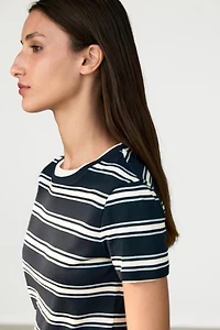 Double-layer striped short sleeve T-shirt