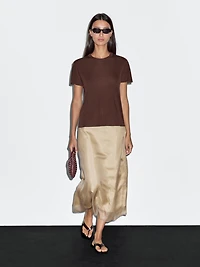 Silk blend double-layer midi skirt