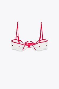 EMBROIDERED ELASTIC UNDERWIRE BIKINI TOP