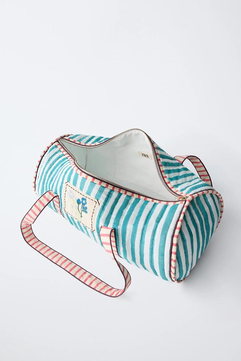 EMBROIDERED STRIPED BOWLING BAG