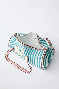 EMBROIDERED STRIPED BOWLING BAG