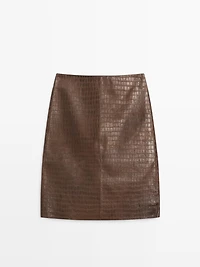 Short leather mock croc skirt