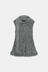 KNIT TOP WITH SCARF AND FRAYED HEM