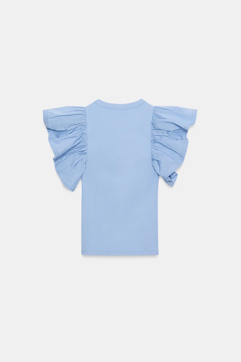 COMBINATION RIB RUFFLE T-SHIRT