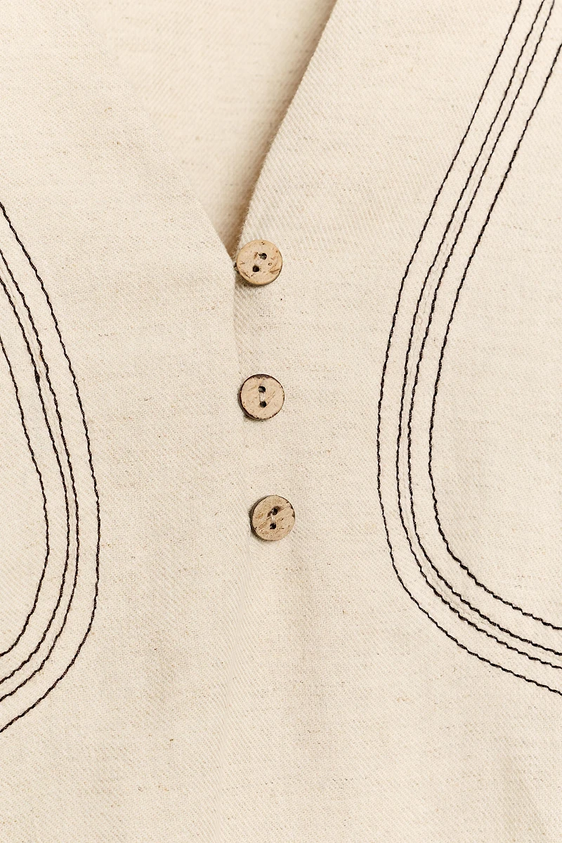 CONTRAST STITCH LINEN OVERSIZED SHIRT