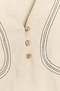 CONTRAST STITCH LINEN OVERSIZED SHIRT