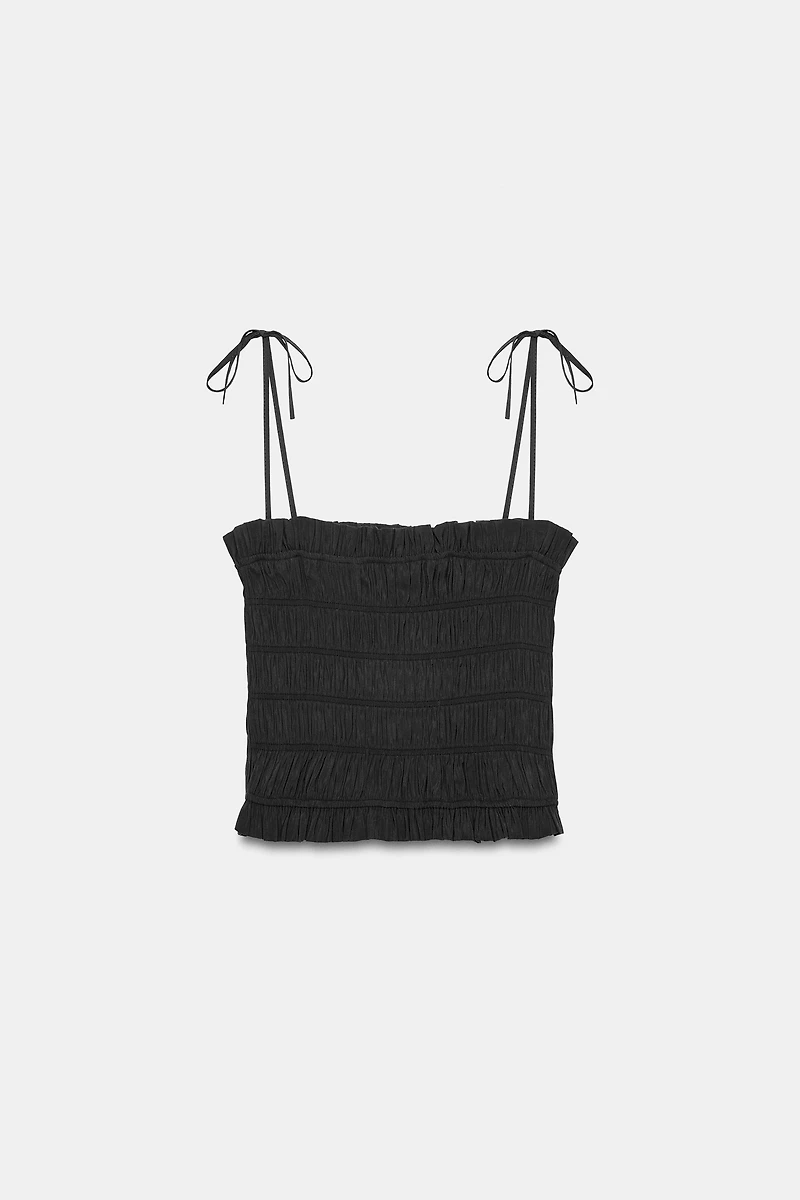 STRIPED RUCHED STRAP TOP
