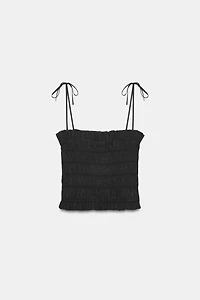 STRIPED RUCHED STRAP TOP