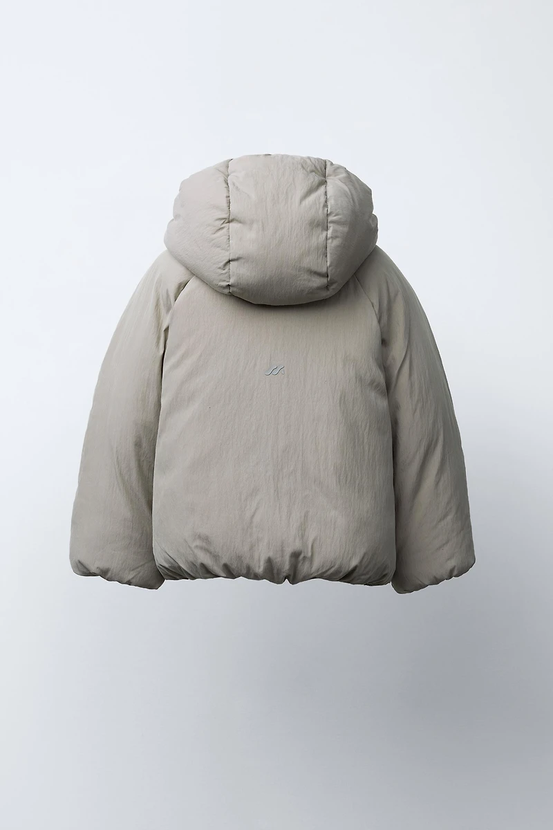 PUFFER COAT WITH EMBOSSED LOGO HOODIE