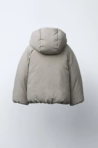 PUFFER COAT WITH EMBOSSED LOGO HOODIE