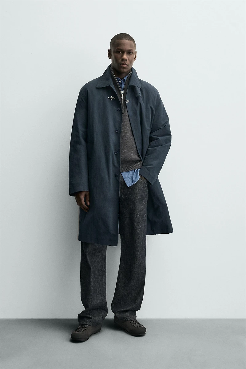 QUILTED TECHNICAL TRENCH COAT WITH FIREMAN CLASP
