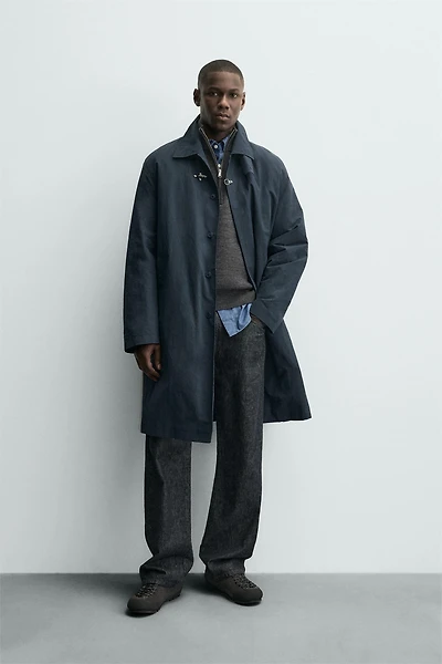 QUILTED TECHNICAL TRENCH COAT WITH FIREMAN CLASP