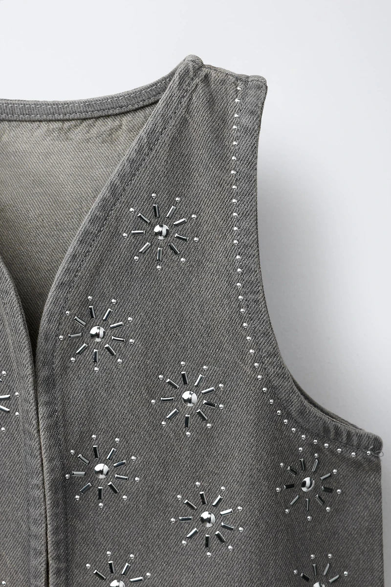 RHINESTONE DENIM VEST