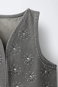 RHINESTONE DENIM VEST