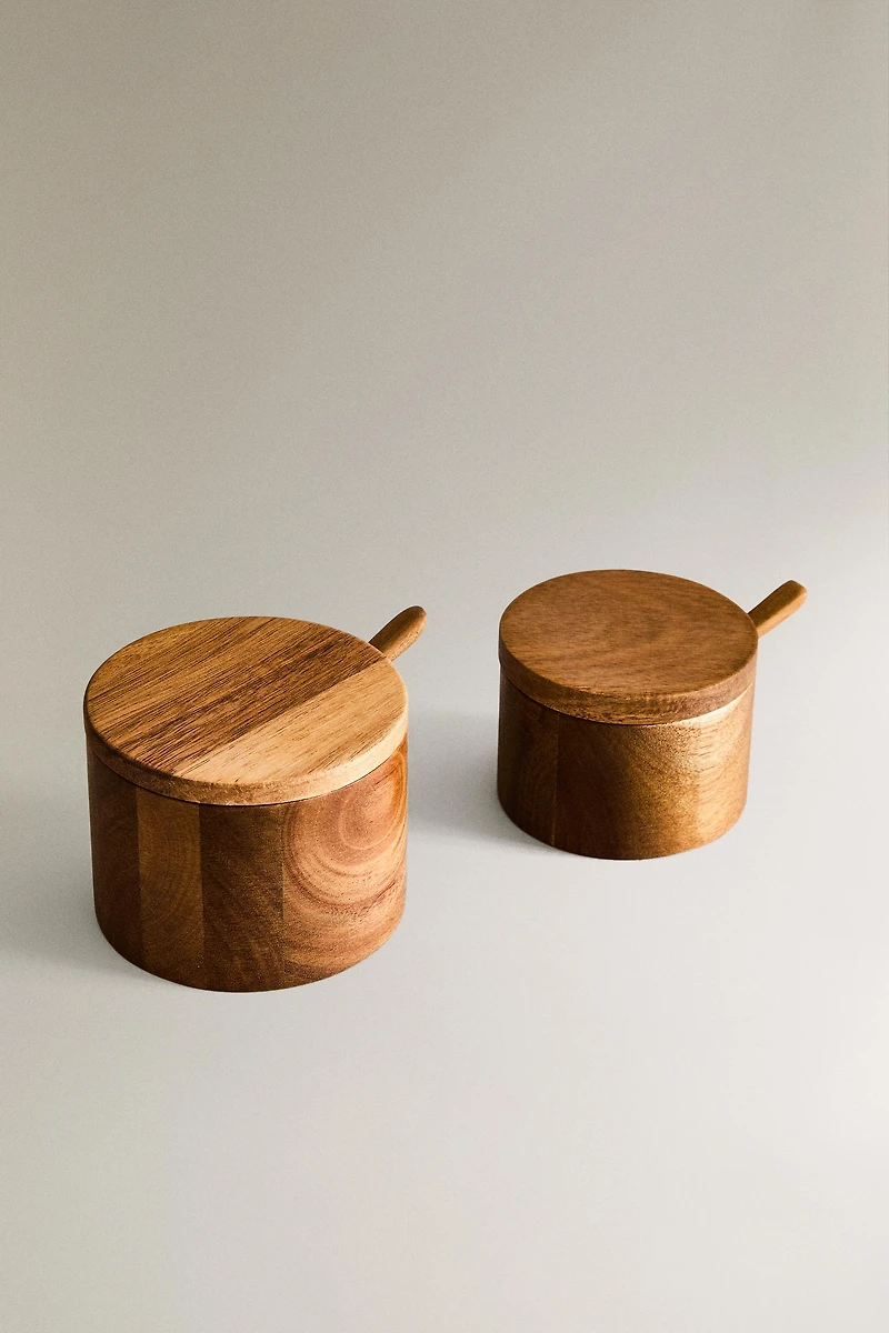 WOODEN SUGAR BOWL WITH SPOON