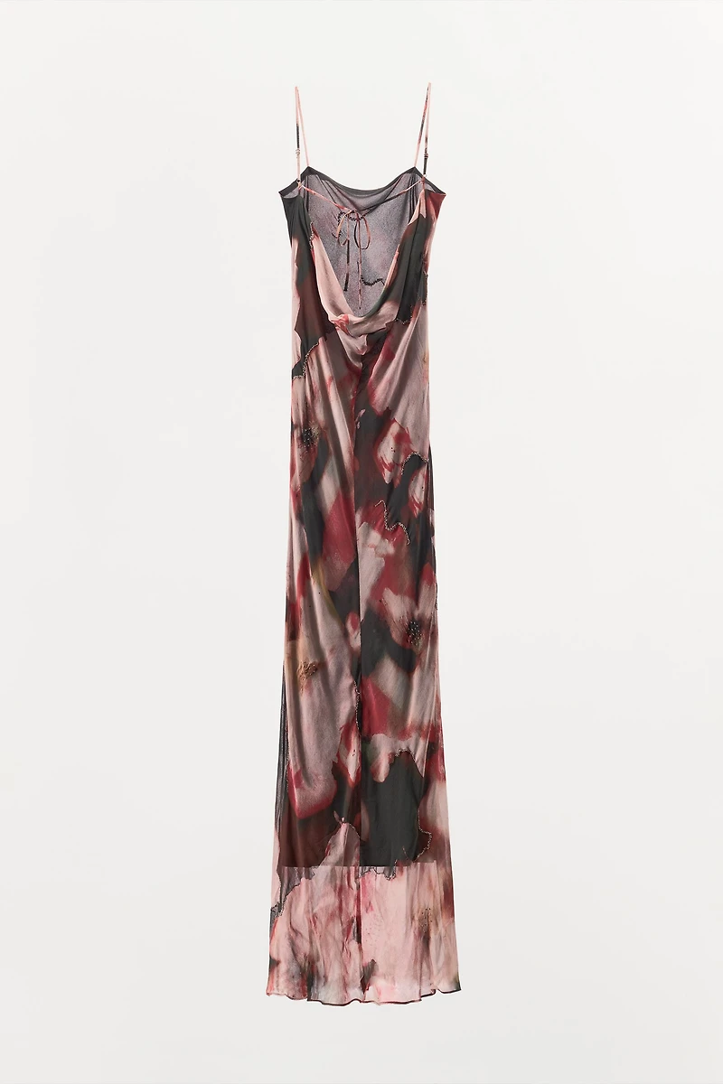 BEADED FLORAL PRINT DRESS