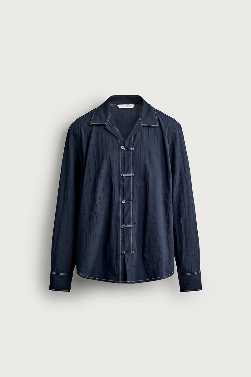 TEXTURED RELAXED FIT SHIRT WITH FROG FASTENINGS