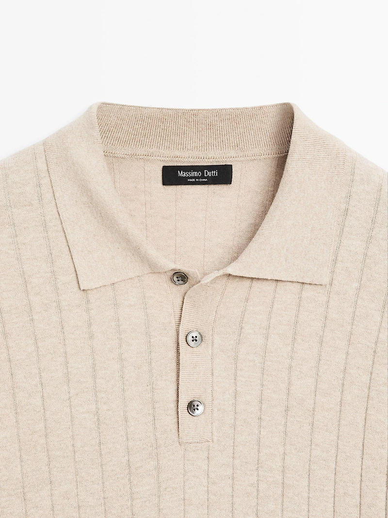 Ribbed knit polo shirt