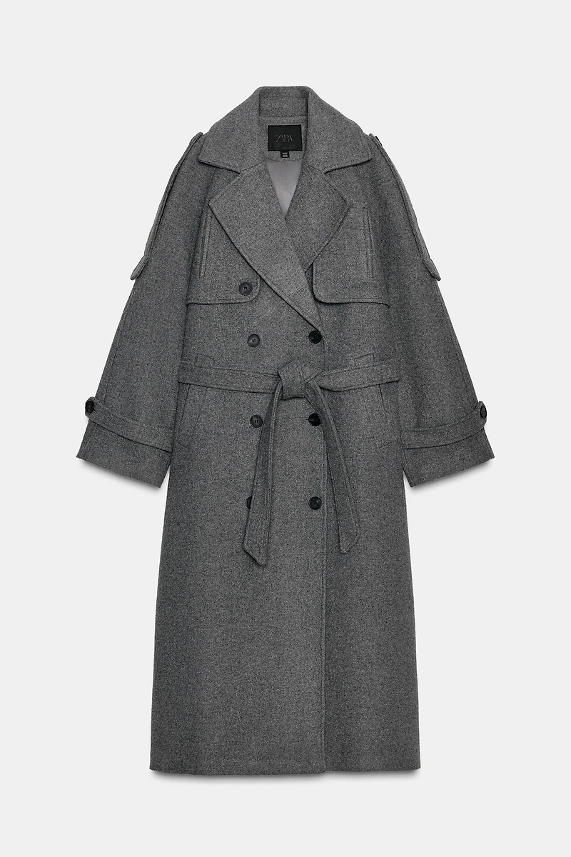 DOUBLE-BREASTED BELTED COAT WITH LOOPS