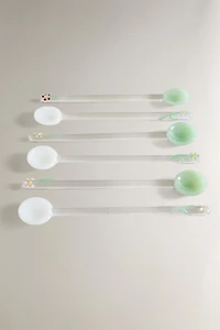 SET OF FLORAL BOROSILICATE GLASS DESSERT SPOONS (SET OF 6)