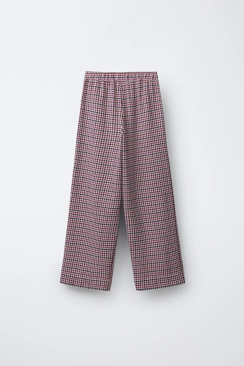 TEXTURED HOUNDSTOOTH WIDE LEG PANTS