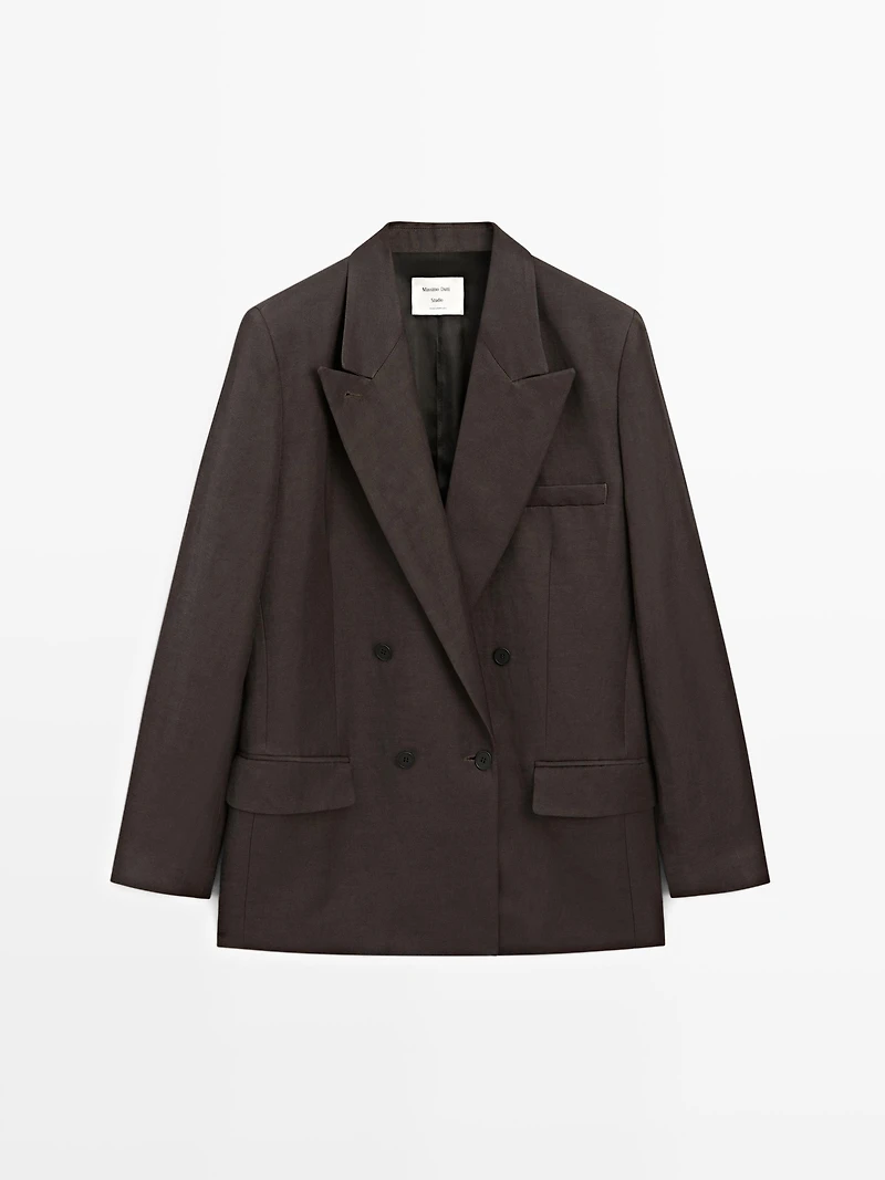 Double-breasted linen blend blazer - STUDIO