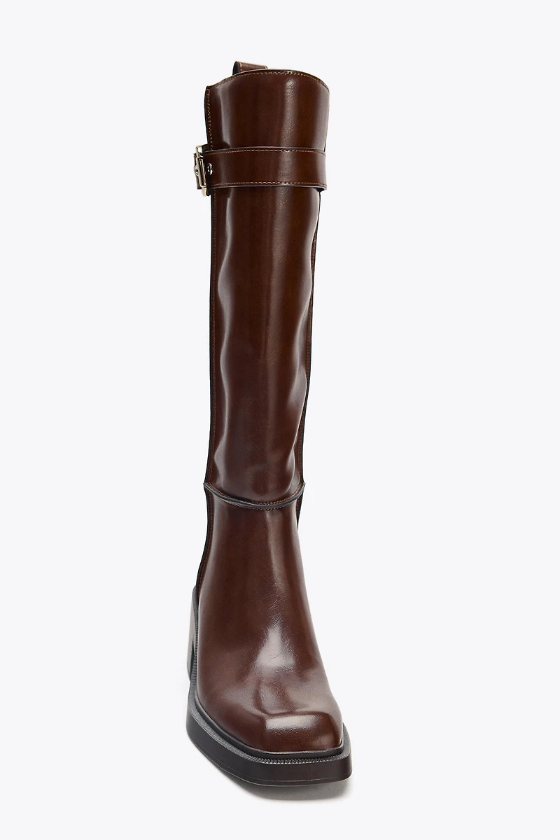 TOPSTITCHED HIGH-SHAFT BOOTS