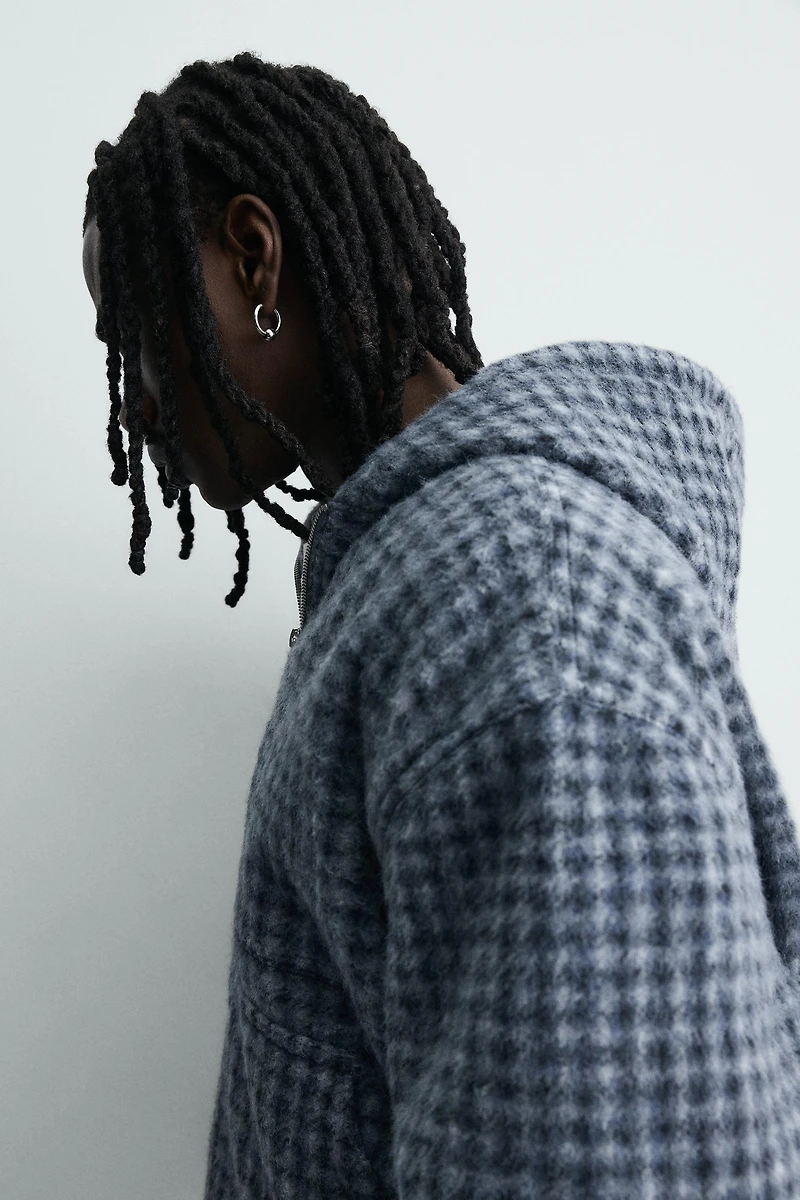 HOODED EMBROIDERED PLAID OVERSHIRT