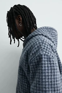 HOODED EMBROIDERED PLAID OVERSHIRT