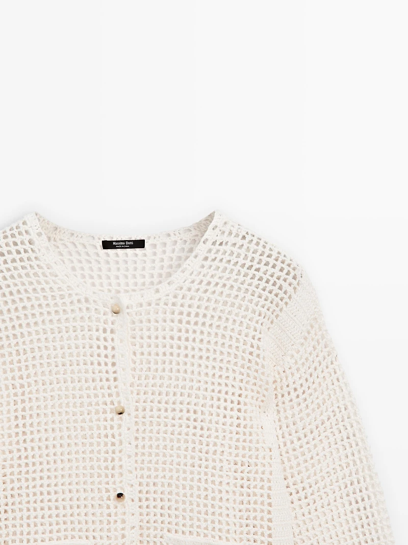 100% cotton openwork crochet cardigan