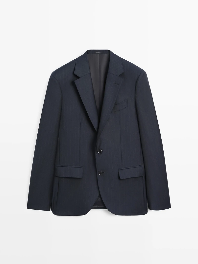 100% cool wool striped suit blazer