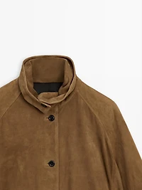 Short suede leather bomber jacket