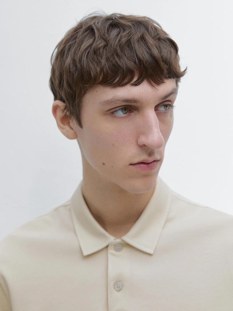 Long sleeve mercerised cotton piqué polo shirt