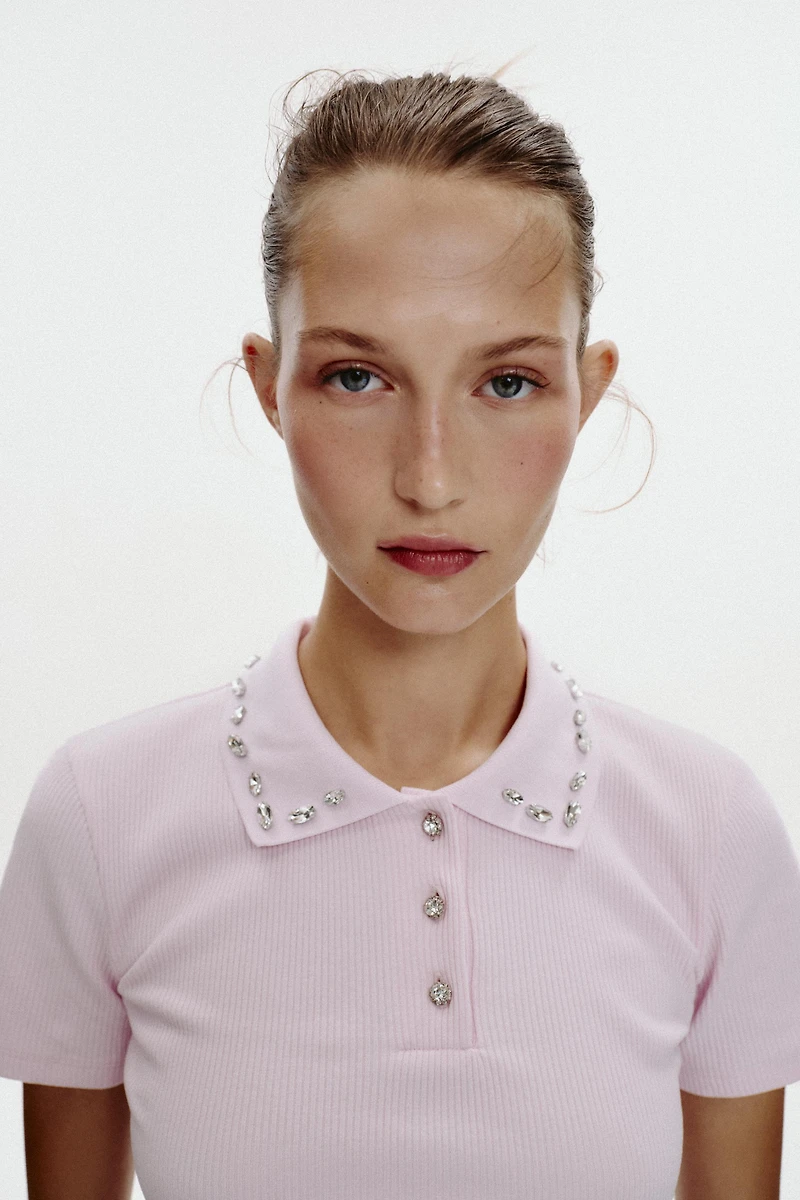 JEWEL COLLAR RIBBED POLO SHIRT