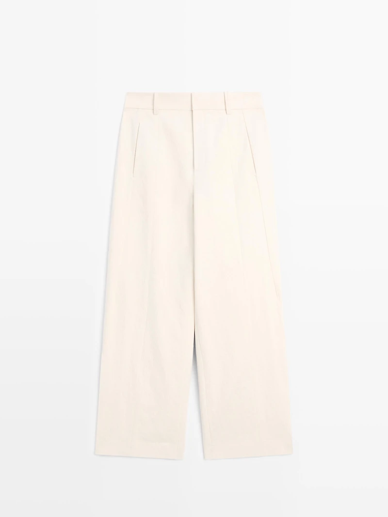 Linen and cotton barrel fit trousers