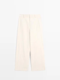 Linen and cotton barrel fit trousers