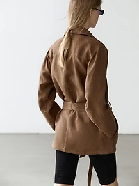 100% linen blazer with pockets and belt detail