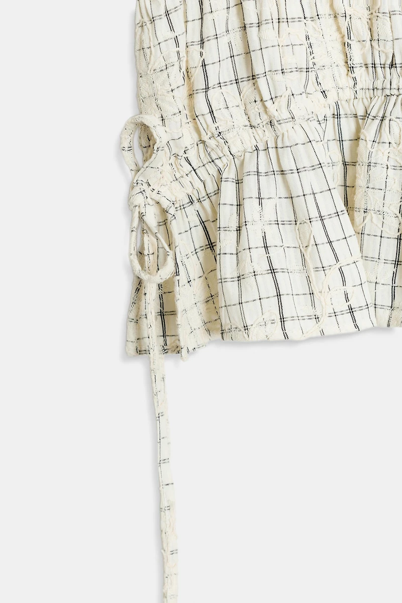 EMBROIDERED PLAID BOW TOP